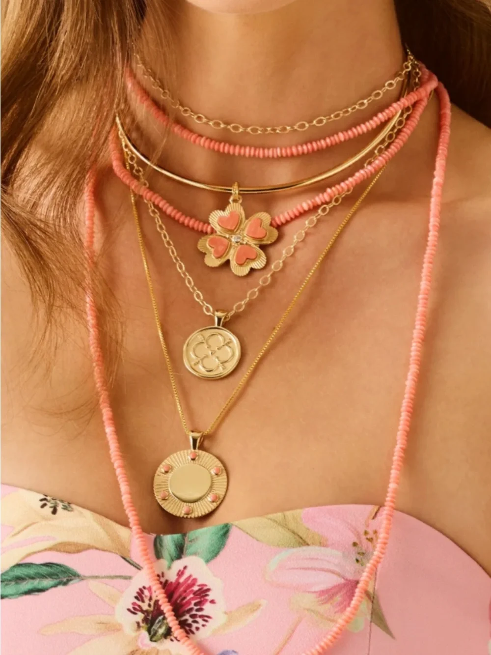 Jane Win Coral Beaded Double Wrap Necklace